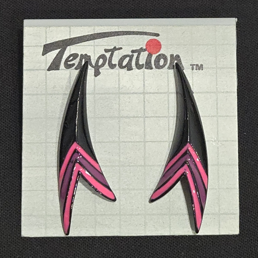 Temptation Black & Pink Retro 1980s Metal Earrings